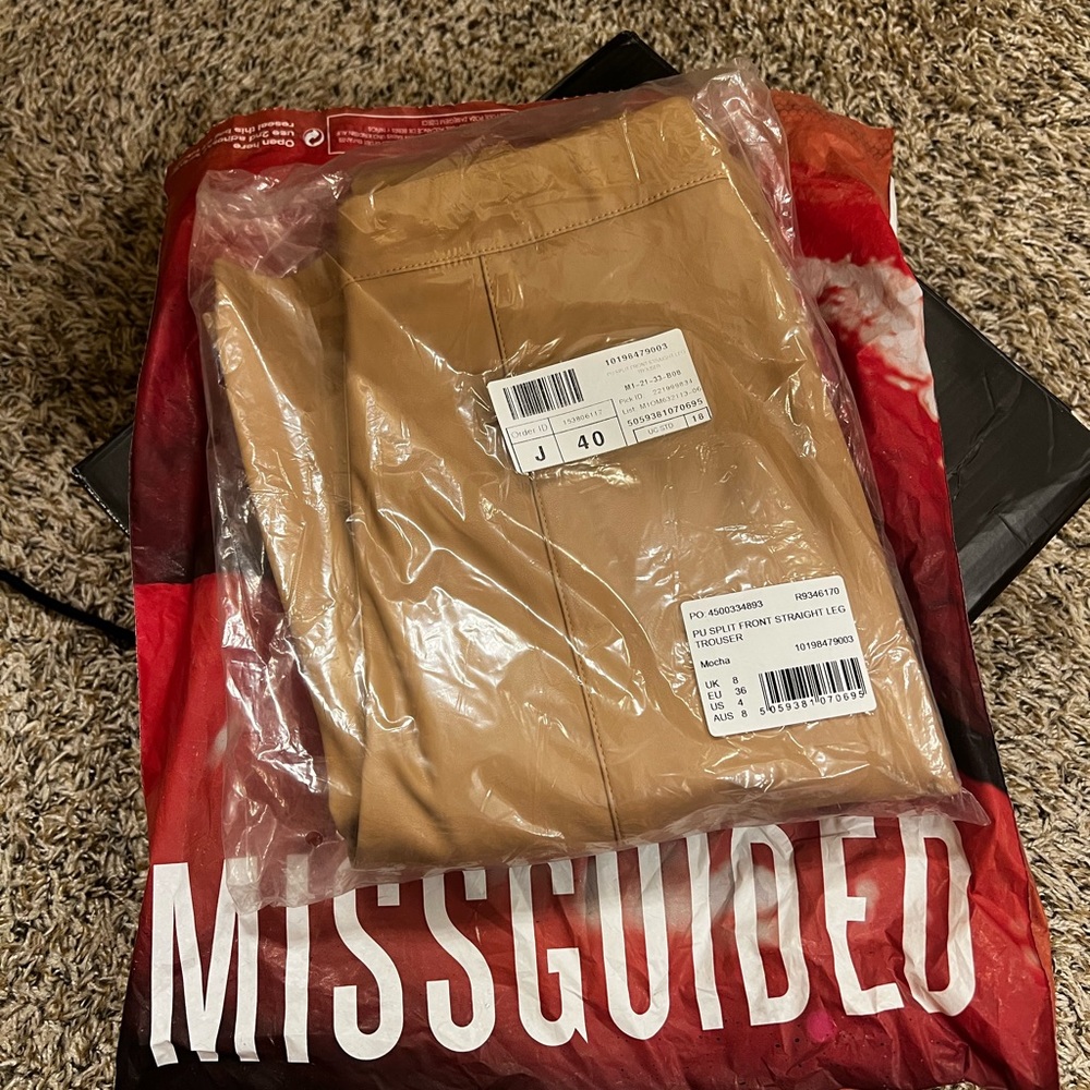Missguided Tan Faux Leather Split Front Pants - Picture 6 of 7